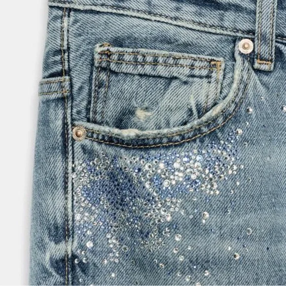 Zara NWT ripped wide leg rhinestone sequin jeans 6688/211 - Picture 3 of 9